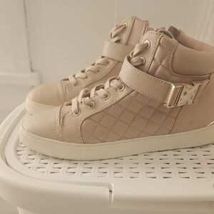 Aldo Beige Quilted High-Top Sneakers